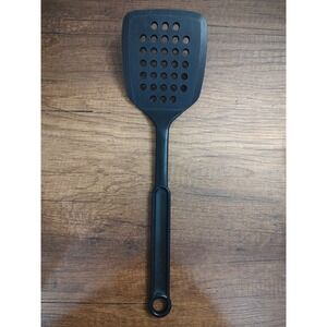 VTG 14" Farberware Spatula Flipper Slotted Round Holes Black Nylon Plastic USA